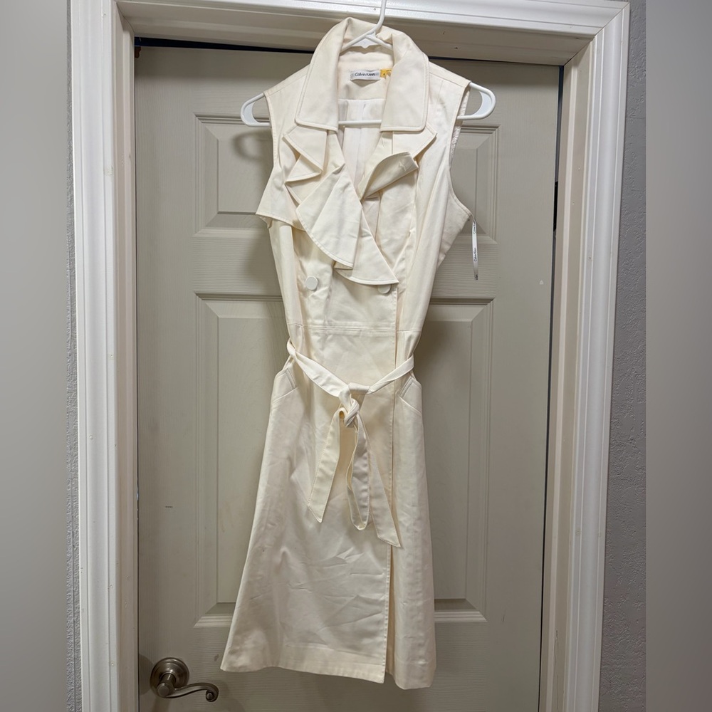 Calvin Klein Cream Ruffle Midi Dress
